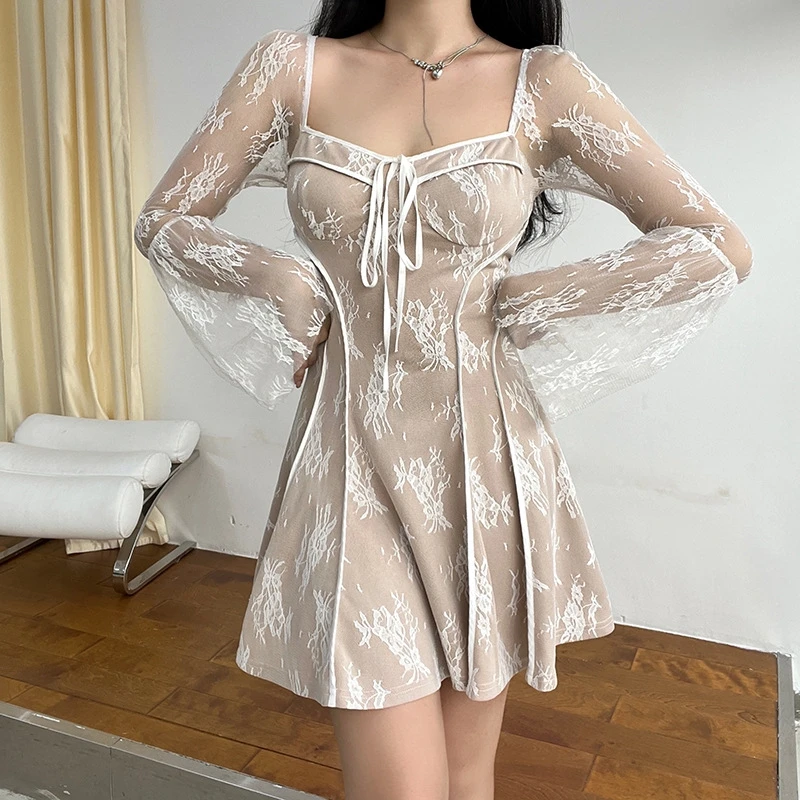 Tie-wrap Boat Neck Backless Long Sleeve Dresses 4 Tie-wrap Boat Neck Backless Long Sleeve Dresses - Image 2