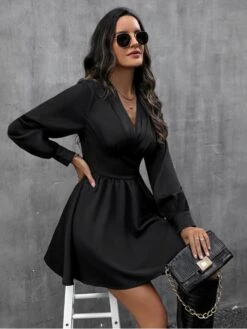 Patchwork High Rise V Neck A-line Dress -BreezeWear Store P 20231121122722911 864