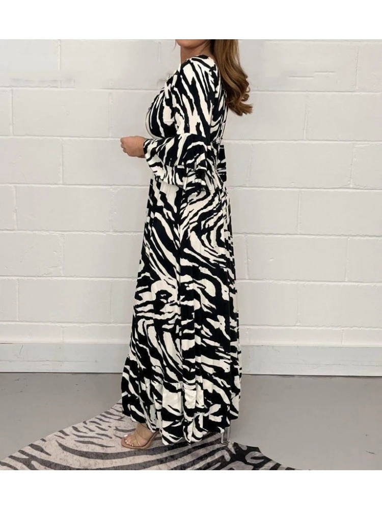 Striped Pattern Ruffle Sleeve Loose Maxi Dresses 4 Striped Pattern Ruffle Sleeve Loose Maxi Dresses - Image 2