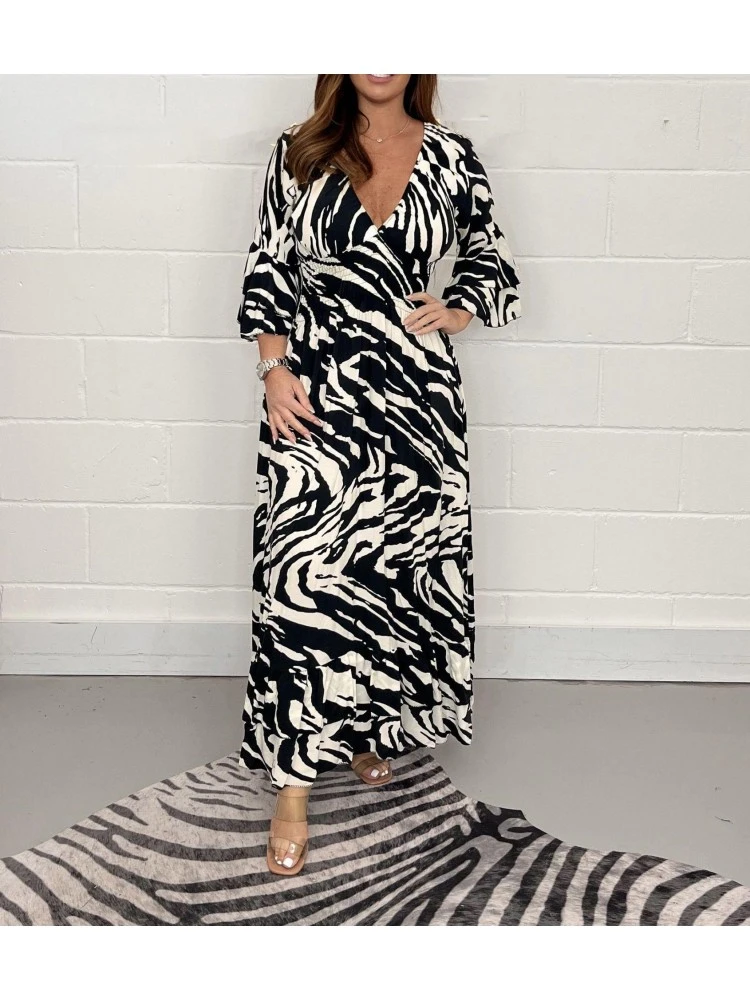 Striped Pattern Ruffle Sleeve Loose Maxi Dresses 5 Striped Pattern Ruffle Sleeve Loose Maxi Dresses - Image 3
