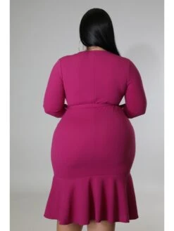 Ruffle Solid Color Plunging Neckline Plus Size Dresses -BreezeWear Store P 20231213124129622 530