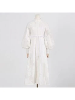 Lace Up Embroidery Lantern Sleeve Maxi Dresses -BreezeWear Store P 20231214135926367 840