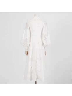 Lace Up Embroidery Lantern Sleeve Maxi Dresses -BreezeWear Store P 20231214135928904 899