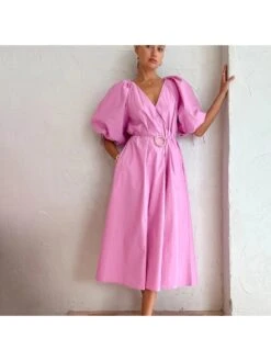 Patchwork Puff Sleeve Loose Short Sleeve Dresses -BreezeWear Store P 20231214175221111 313