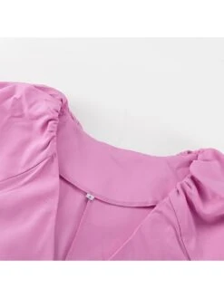 Patchwork Puff Sleeve Loose Short Sleeve Dresses -BreezeWear Store P 20231214175233612 838