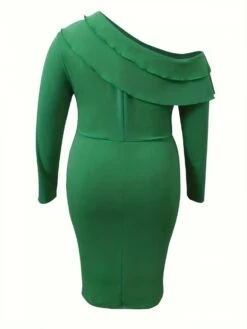 Solid Color One-shoulder Bodycon Plus Size Dresses -BreezeWear Store P 20231215162227682 781