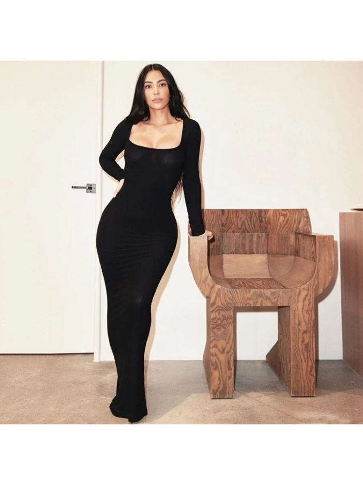 Fall Square Neck Bodycon Long Sleeve Dress 3 Fall Square Neck Bodycon Long Sleeve Dress
