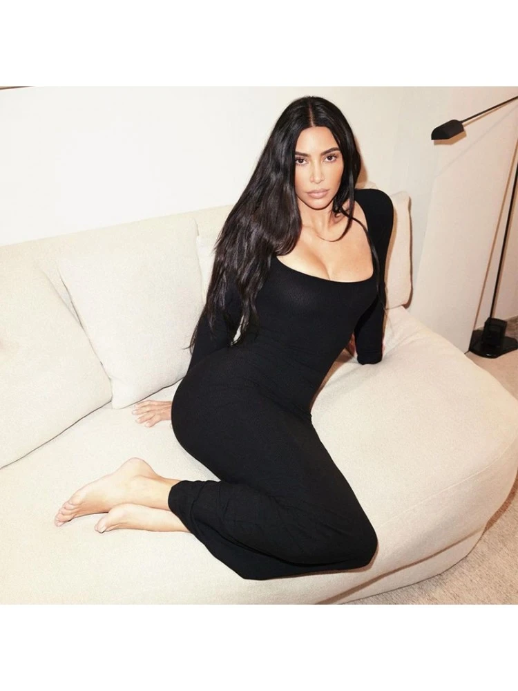 Fall Square Neck Bodycon Long Sleeve Dress 5 Fall Square Neck Bodycon Long Sleeve Dress - Image 3