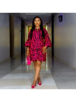 Ruffle Printed Flared Sleeve Dress -BreezeWear Store P 20231225105553099 636