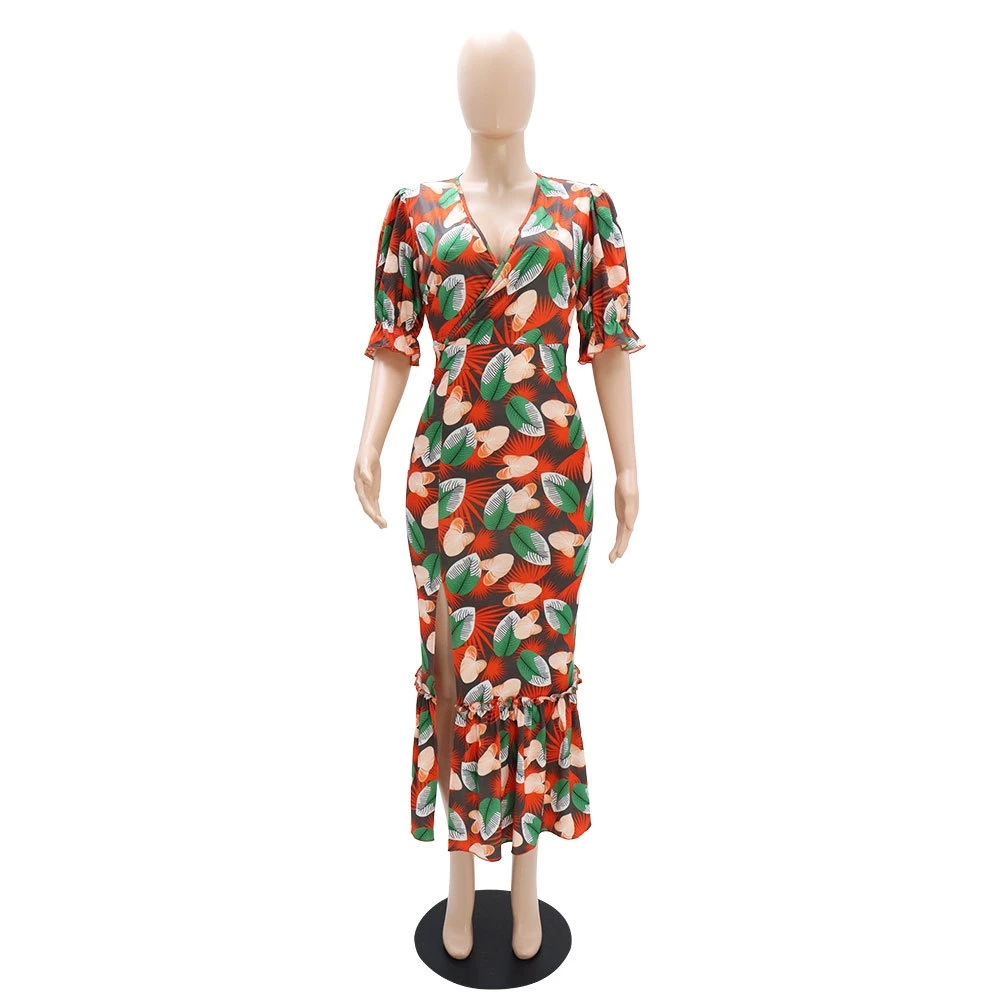 Disty Floral Printing Slit Short Sleeve Dress 6 Disty Floral Printing Slit Short Sleeve Dress - Image 4