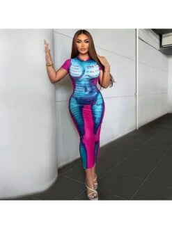 Colorblock Letter Pattern Fitted Maxi Dress