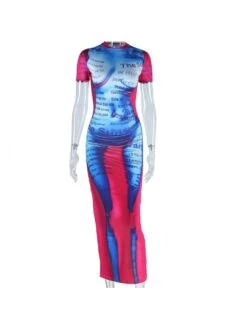 Colorblock Letter Pattern Fitted Maxi Dress -BreezeWear Store P 20231226191851848 649