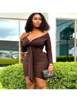 Ribbons Off Shoulder Ruched Mini Dress