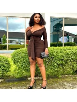 Ribbons Off Shoulder Ruched Mini Dress -BreezeWear Store P 20231227153052297 623