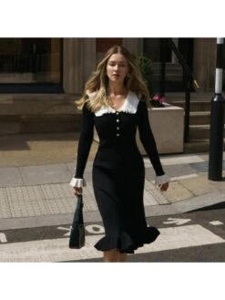 Ruffle Knitting Long Sleeve Sweater Dress