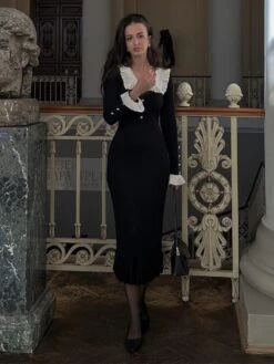 Ruffle Knitting Long Sleeve Sweater Dress -BreezeWear Store P 20231228101421520 273