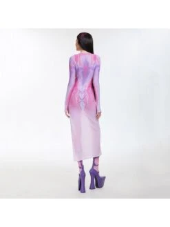 Cartoon Printed Long Sleeve Slit Maxi Dress -BreezeWear Store P 20240103120456516 886