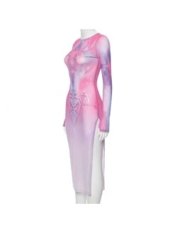 Cartoon Printed Long Sleeve Slit Maxi Dress -BreezeWear Store P 20240103120501332 693