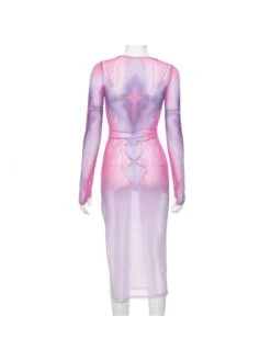 Cartoon Printed Long Sleeve Slit Maxi Dress -BreezeWear Store P 20240103120503827 342