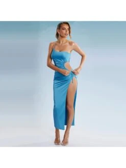Tie-wrap Patchwork Satin Sleeveless Dresses