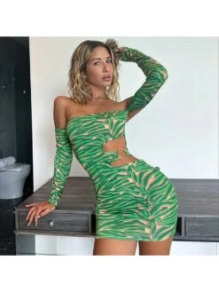 Printed Hollow Out Bodycon Mini Dress