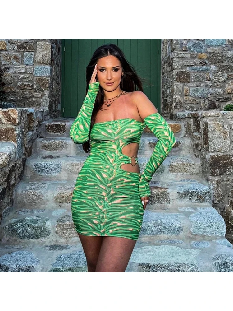 Printed Hollow Out Bodycon Mini Dress 4 Printed Hollow Out Bodycon Mini Dress - Image 2