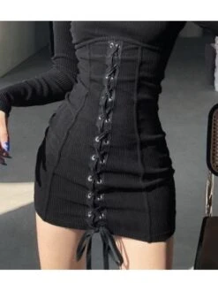 Tie-wrap Lace Up High Rise Long Sleeves Dress -BreezeWear Store P 20240108164205329 984