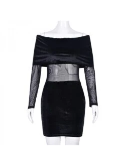 See Through Boat Neck Skinny Long Sleeves Dress -BreezeWear Store P 20240109143404825 933