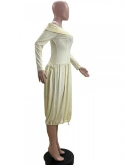 Ruched Drawstring Fitted Off Shoulder Midi Dress -BreezeWear Store P 20240109182100207 815