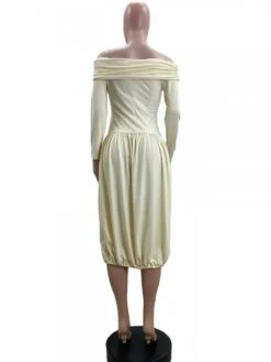 Ruched Drawstring Fitted Off Shoulder Midi Dress -BreezeWear Store P 20240109182103250 986