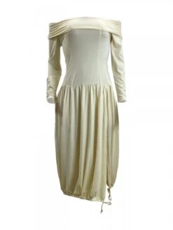 Ruched Drawstring Fitted Off Shoulder Midi Dress -BreezeWear Store P 20240109182106225 591