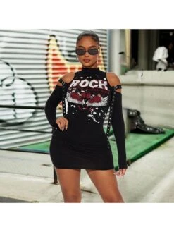 Turtleneck Cold Shoulder Slim Dress