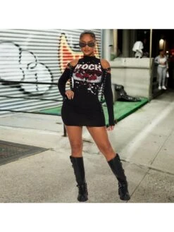 Turtleneck Cold Shoulder Slim Dress -BreezeWear Store P 20240111142100747 842