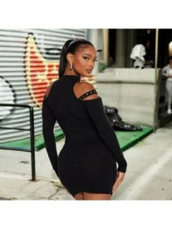 Turtleneck Cold Shoulder Slim Dress -BreezeWear Store P 20240111142103462 230