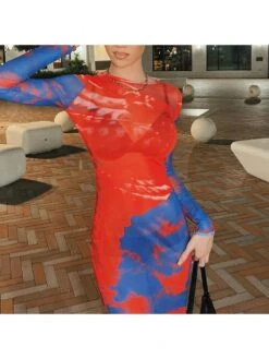 See Through Long Sleeve Bodycon Maxi Dress -BreezeWear Store P 20240112111100945 116