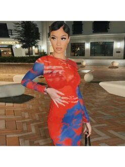 See Through Long Sleeve Bodycon Maxi Dress -BreezeWear Store P 20240112111103538 727