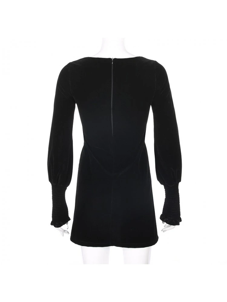 Solid Color Velour Long Sleeves Mini Dress 4 Solid Color Velour Long Sleeves Mini Dress - Image 2