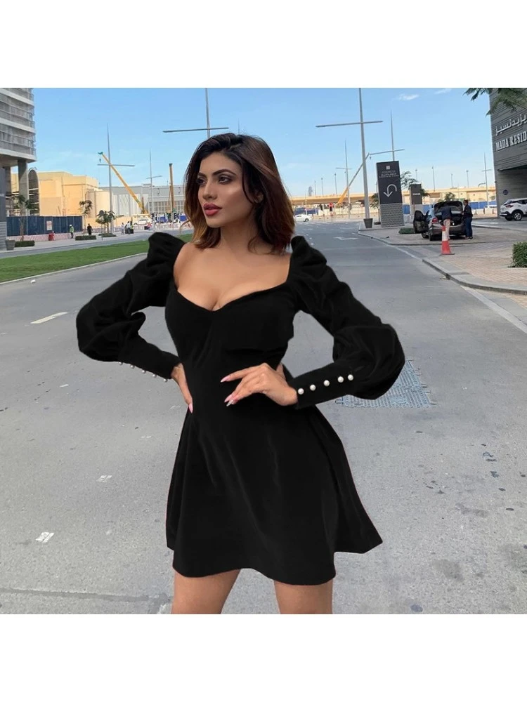 Solid Color Velour Long Sleeves Mini Dress 8 Solid Color Velour Long Sleeves Mini Dress - Image 6