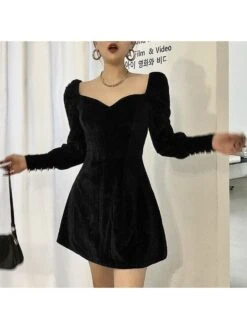 Solid Color Velour Long Sleeves Mini Dress 19 Solid Color Velour Long Sleeves Mini Dress -BreezeWear Store P 20240117134518506 859