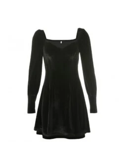 Solid Color Velour Long Sleeves Mini Dress 20 Solid Color Velour Long Sleeves Mini Dress -BreezeWear Store P 20240117134520928 677