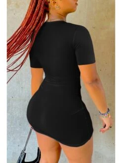 Palm Printed Round Neck Fitted Mini Dress -BreezeWear Store P 20240120160703656 403