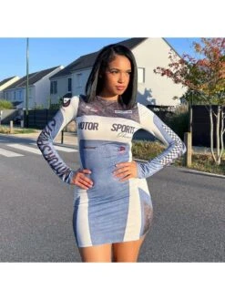 Colorblock Letter Printed Long Sleeve Dress -BreezeWear Store P 20240122142542347 968