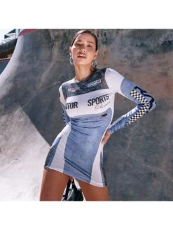 Colorblock Letter Printed Long Sleeve Dress -BreezeWear Store P 20240122142547389 327