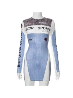 Colorblock Letter Printed Long Sleeve Dress -BreezeWear Store P 20240122142552614 935