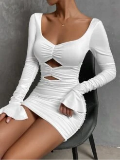 Ruched Hollow Out Trumpet Sleeve Mini Dress -BreezeWear Store P 20240129140005590 705