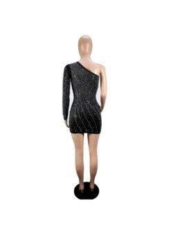 Embellished Zipper One-shoulder Mini Dress -BreezeWear Store P 20240130161013459 845