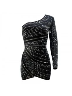 Embellished Zipper One-shoulder Mini Dress -BreezeWear Store P 20240130161013986 415
