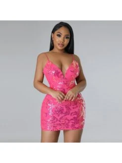 Sequin Lace Up Backless Mini Dress