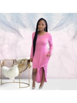 Crew Neck Long Sleeve Maxi Dress