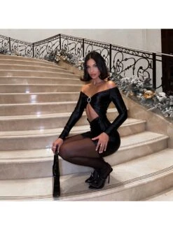 Hollow Out High Rise Skinny Long Sleeves Dress -BreezeWear Store P 20240226110002199 391